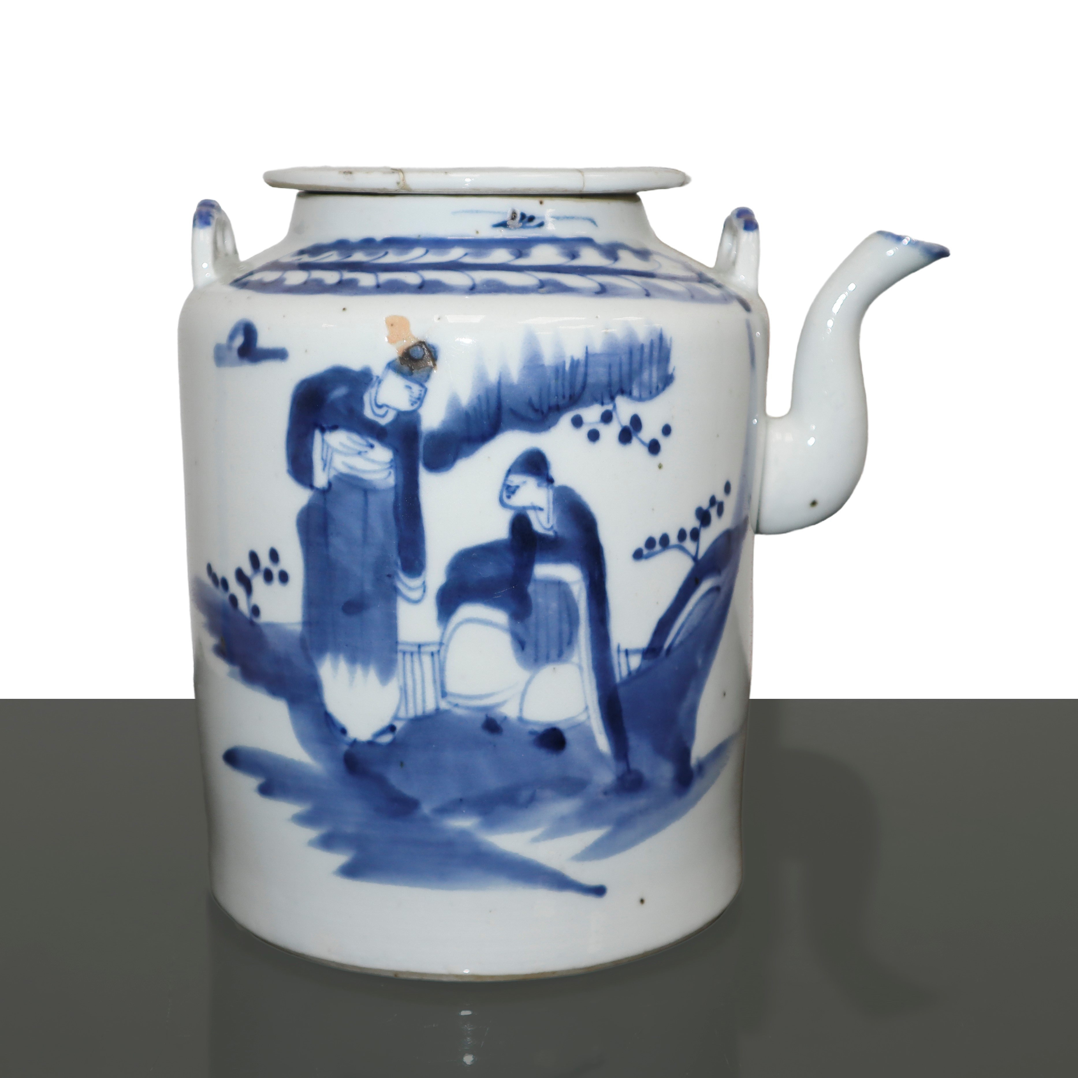 Caffettiera in Porcellana Cinese Dipinta Blu su Fondo Bianco