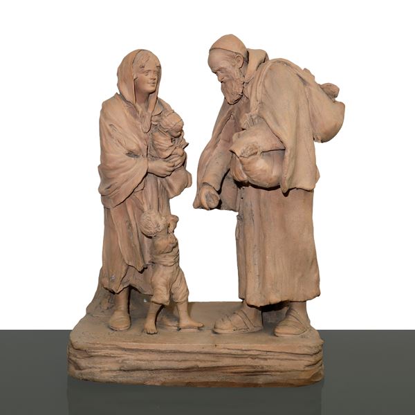Giacomo Vaccaro - Terracotta Caltagirone manufacture signed Cav. G. Vaccaro, friar collects the offerings
