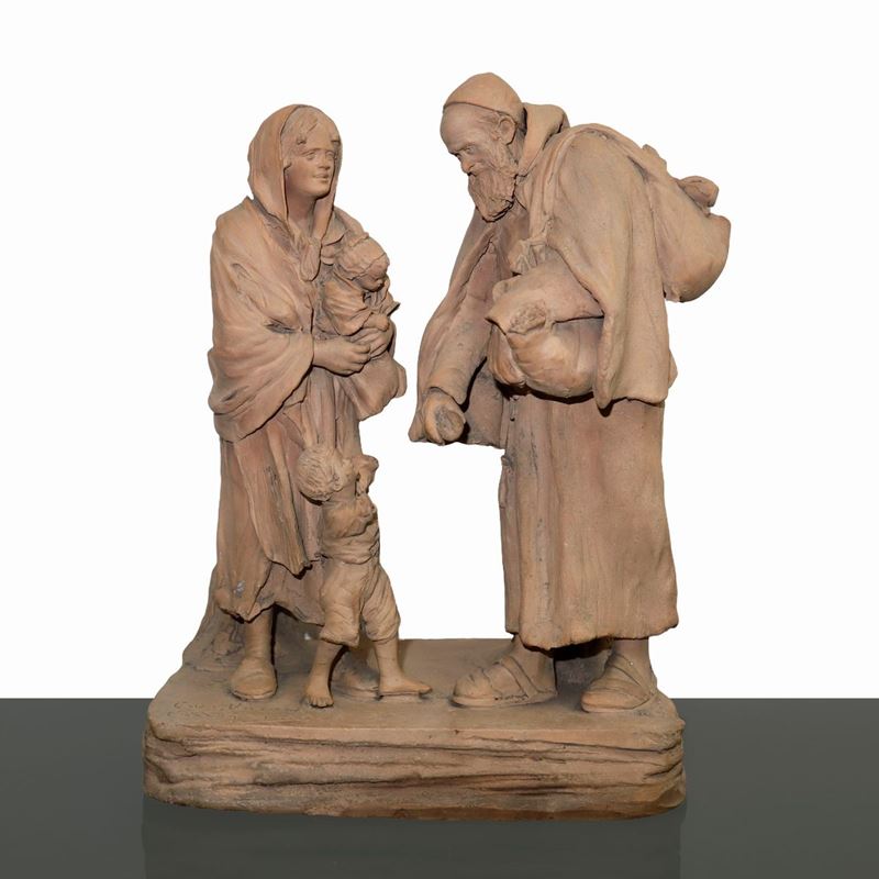 Terracotta Manifattura Caltagirone Firmata Cav. G. Vaccaro, Frate Raccoglie le Offerte