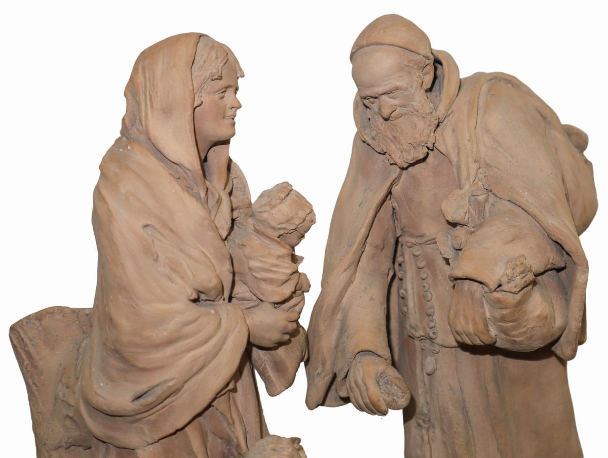 Terracotta Manifattura Caltagirone Firmata Cav. G. Vaccaro, Frate Raccoglie le Offerte