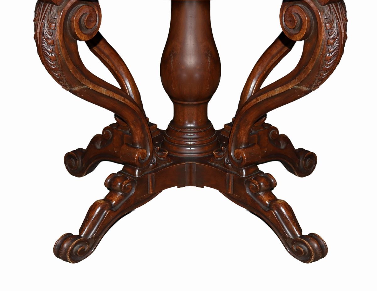 Tavolo Rotondo in Legno di Mogano, Piedi Cesto