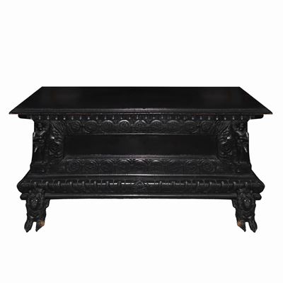 Cassapanca Neorinascimentale in Legno Nero Ebanizzato
