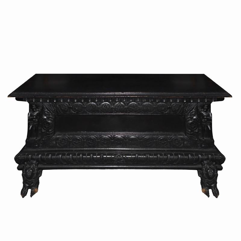 Cassapanca Neorinascimentale in Legno Nero Ebanizzato