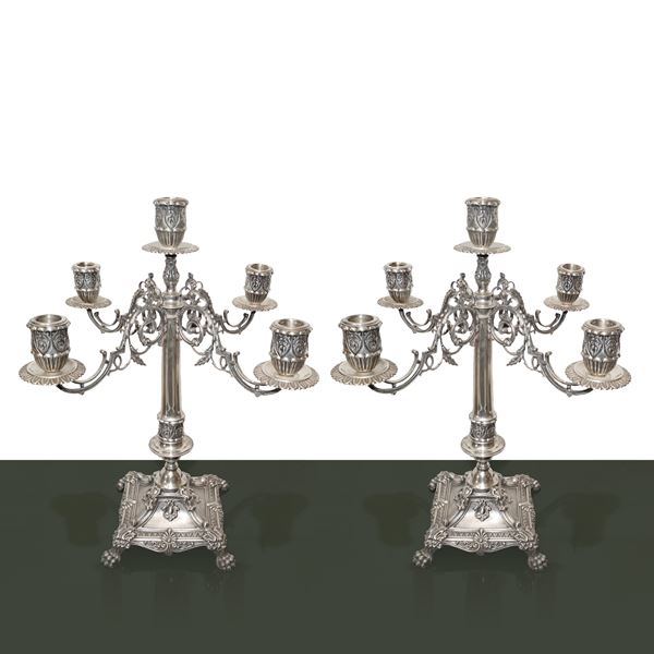 Pair of 5-light candelabra in silver