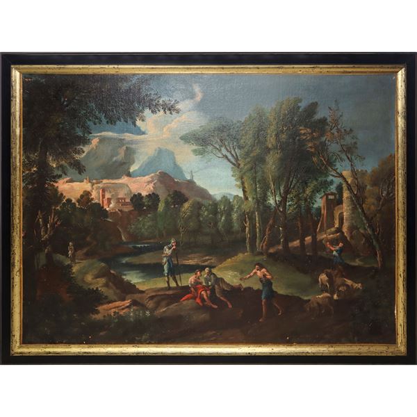 Andrea Locatelli - Paesaggio laziale con personaggi