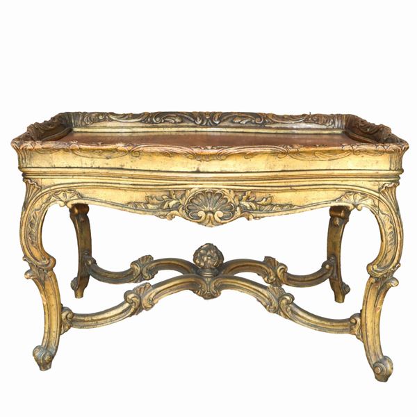 Tavolo basso a jardiniere in legno dorato