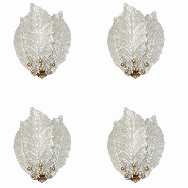 Group of N. 4 appliques with three leaves in Murano glass