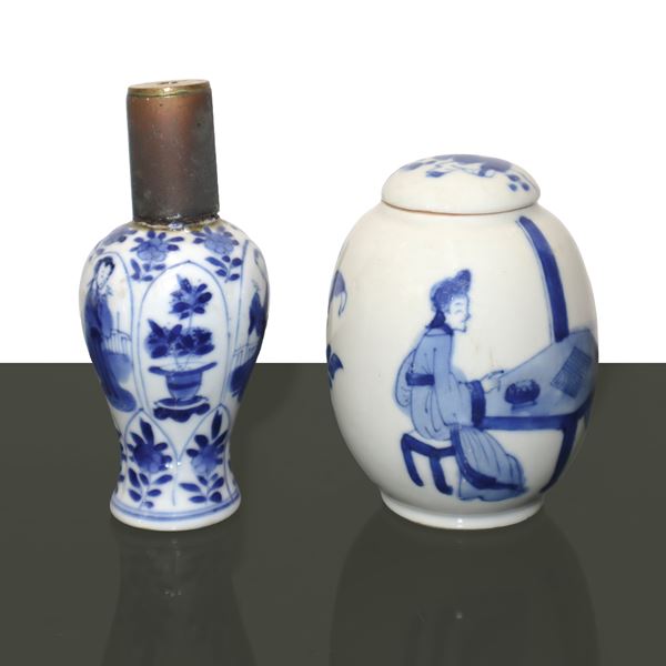 A small bottle and a small jar
