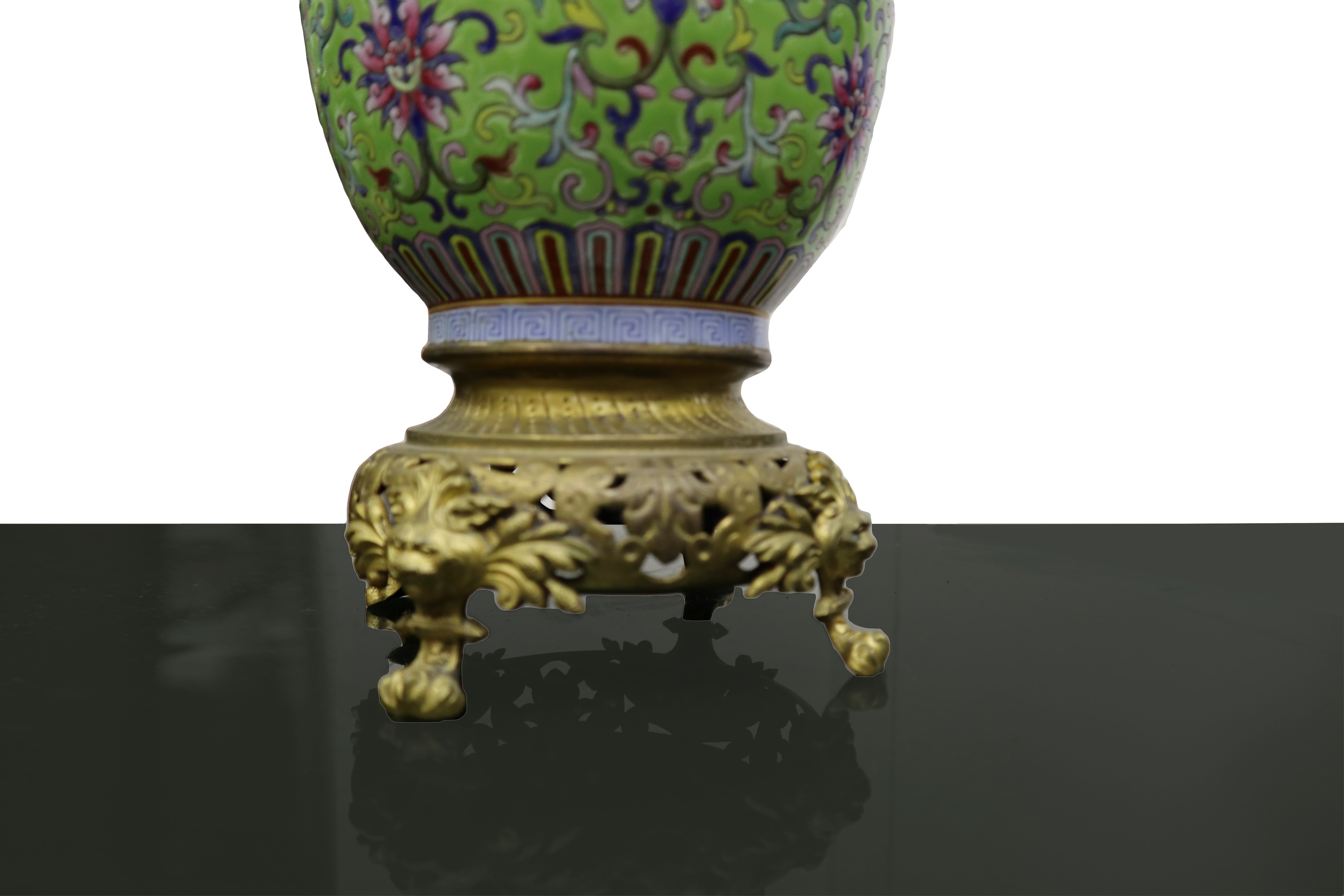 Vaso con Sfondo Verde e Disegno di Fiori