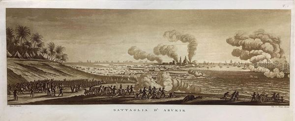 Incisione acquaforte in bella cornice in legno di noce tratte dal Viaggio nel basso ed alto Egitto. Illustrato dal. Denon. Firenze, Giuseppe Tofani edizioni, 1808, raffigurante la Tav:8 Battaglia di d’abukir. 430x700mm (206x 472mm senza cornice).Vivant Dominique Denon (Chalon-sur-Saône 1747- Paris 1825)
Fu alla corte di Luigi XV dove ebbe diversi incarichi ufficiali per catalogazione e conservazione di beni artistici.
Seguì l’ambasciatore di Francia, il conte Clermont D’Amboise, a Napoli e qui