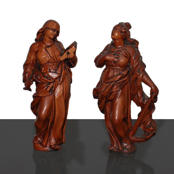 Coppia di sculture lignee raffiguranti Santi