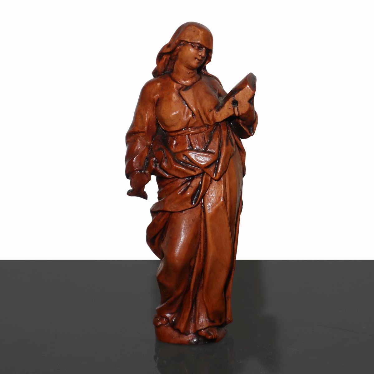 Coppia di Sculture in Legno di Bosso Raffiguranti Santi