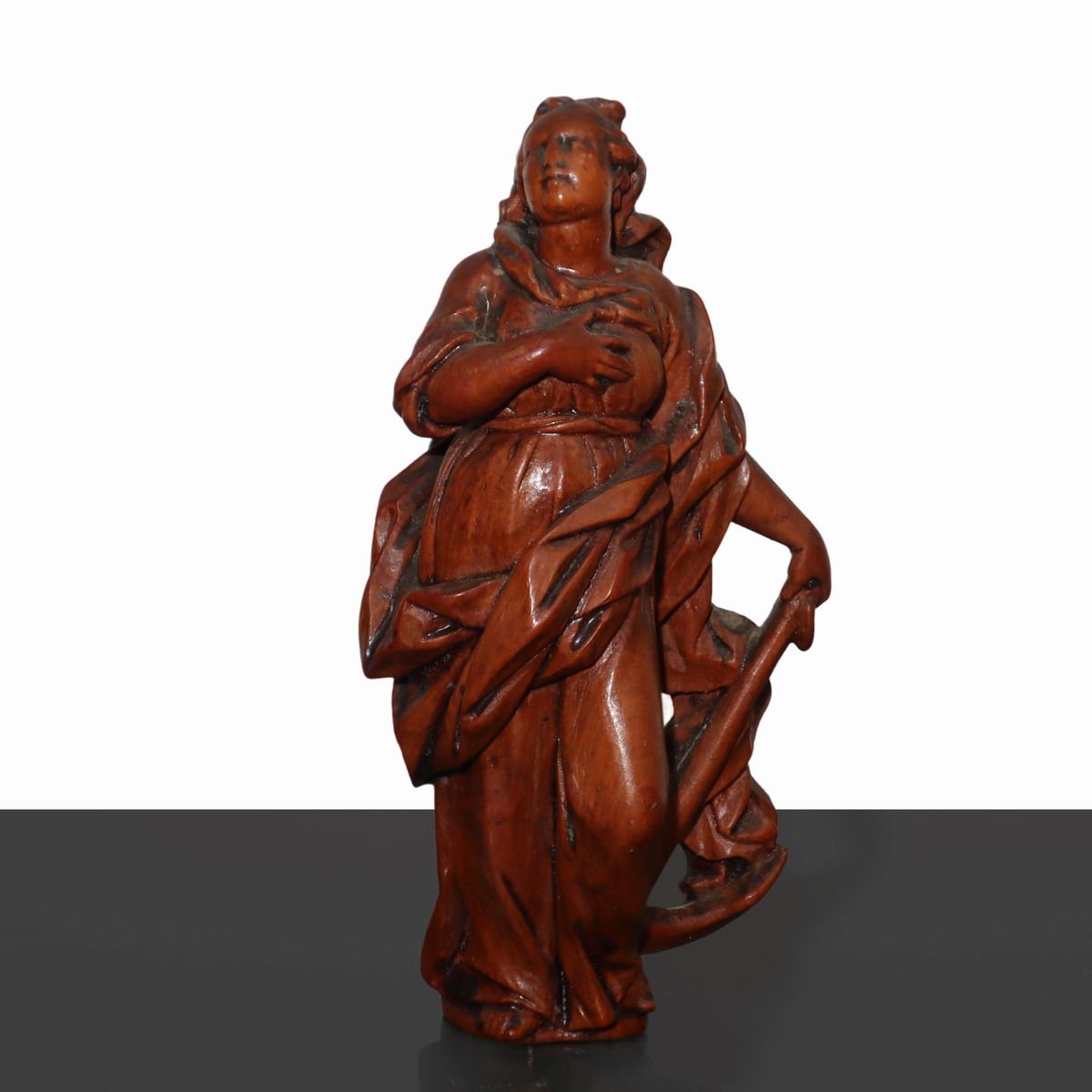 Coppia di Sculture in Legno di Bosso Raffiguranti Santi