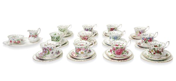 Royal Albert Bone China - Servizio da the in porcellana modello "Flower of the month series"