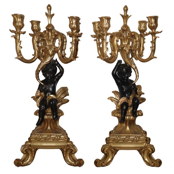 Pair of 5-light baroque candelabra