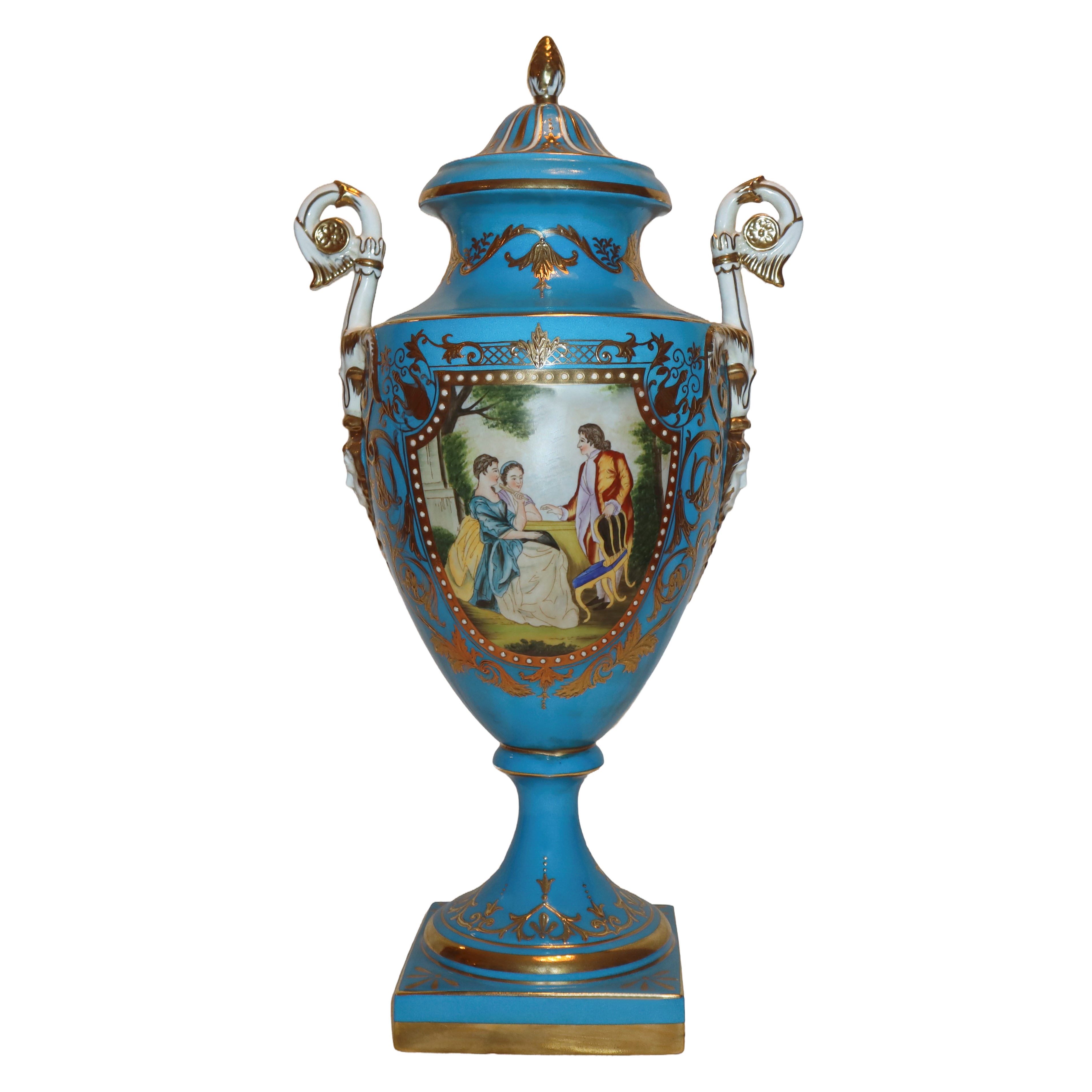 Vaso in Porcellana a Poutiche con Manici , nello Stile Azzurro di Sevres