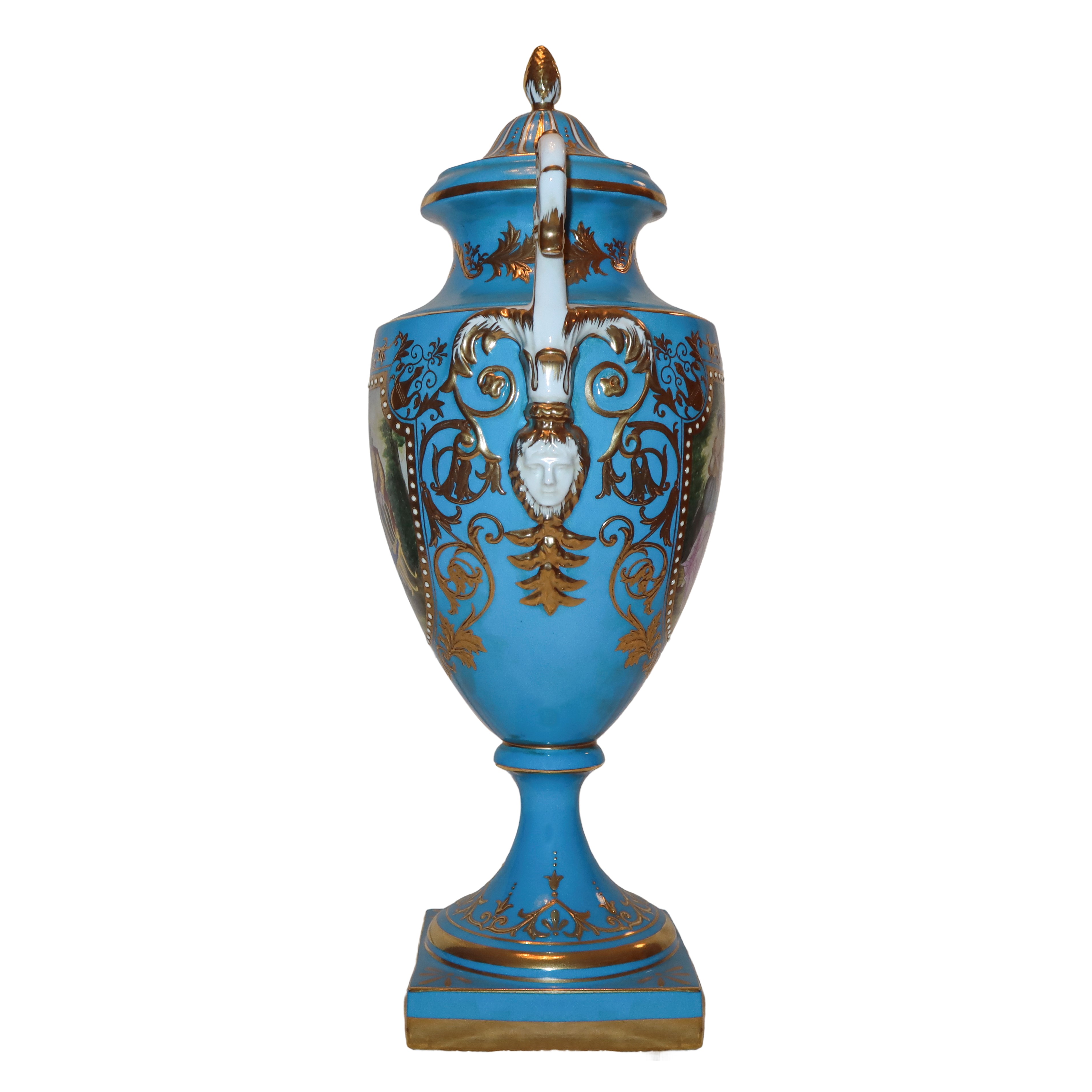 Vaso in Porcellana a Poutiche con Manici , nello Stile Azzurro di Sevres