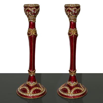 Coppia di Candelieri Monoforo in Metallo Laccato Bordeaux