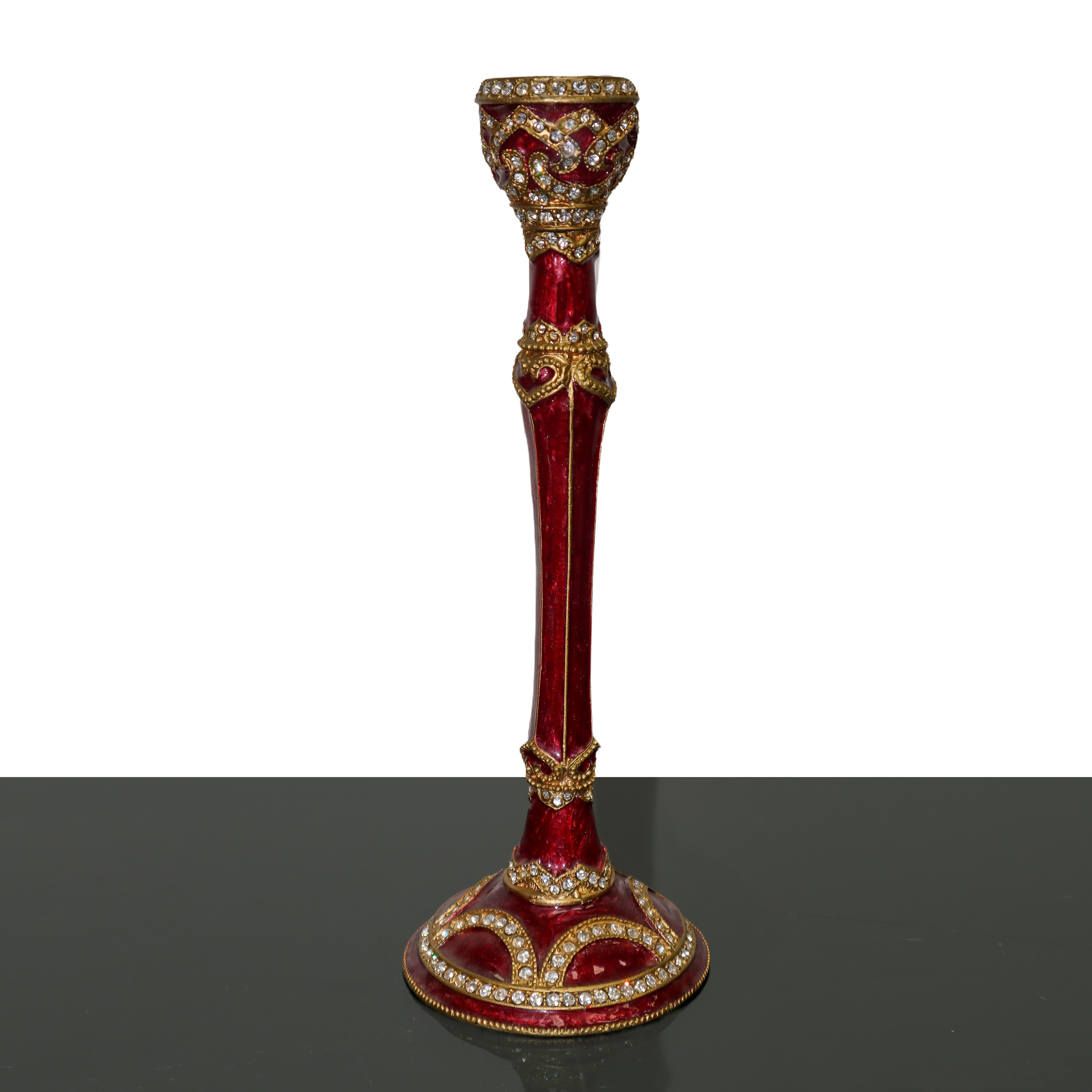 Coppia di Candelieri Monoforo in Metallo Laccato Bordeaux