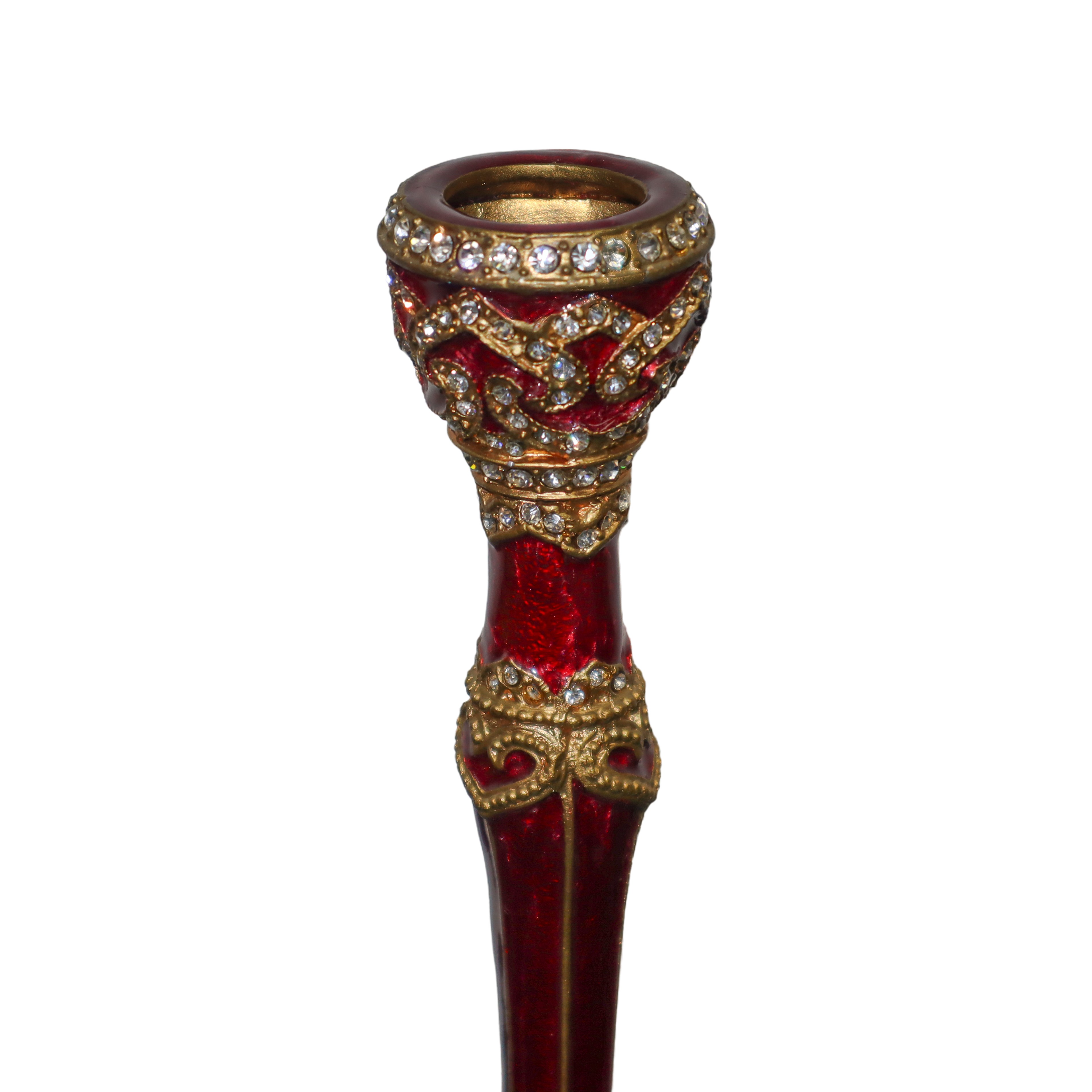Coppia di Candelieri Monoforo in Metallo Laccato Bordeaux