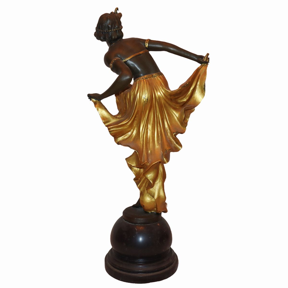 Affortunato Gori - Ballerina con Gonna, Scultura in Bronzo Patinato Nero e Abito in Oro, Base con...