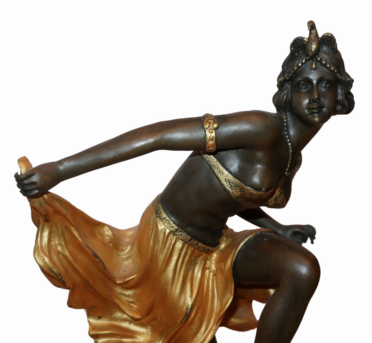 Affortunato Gori - Ballerina con Gonna, Scultura in Bronzo Patinato Nero e Abito in Oro, Base con...
