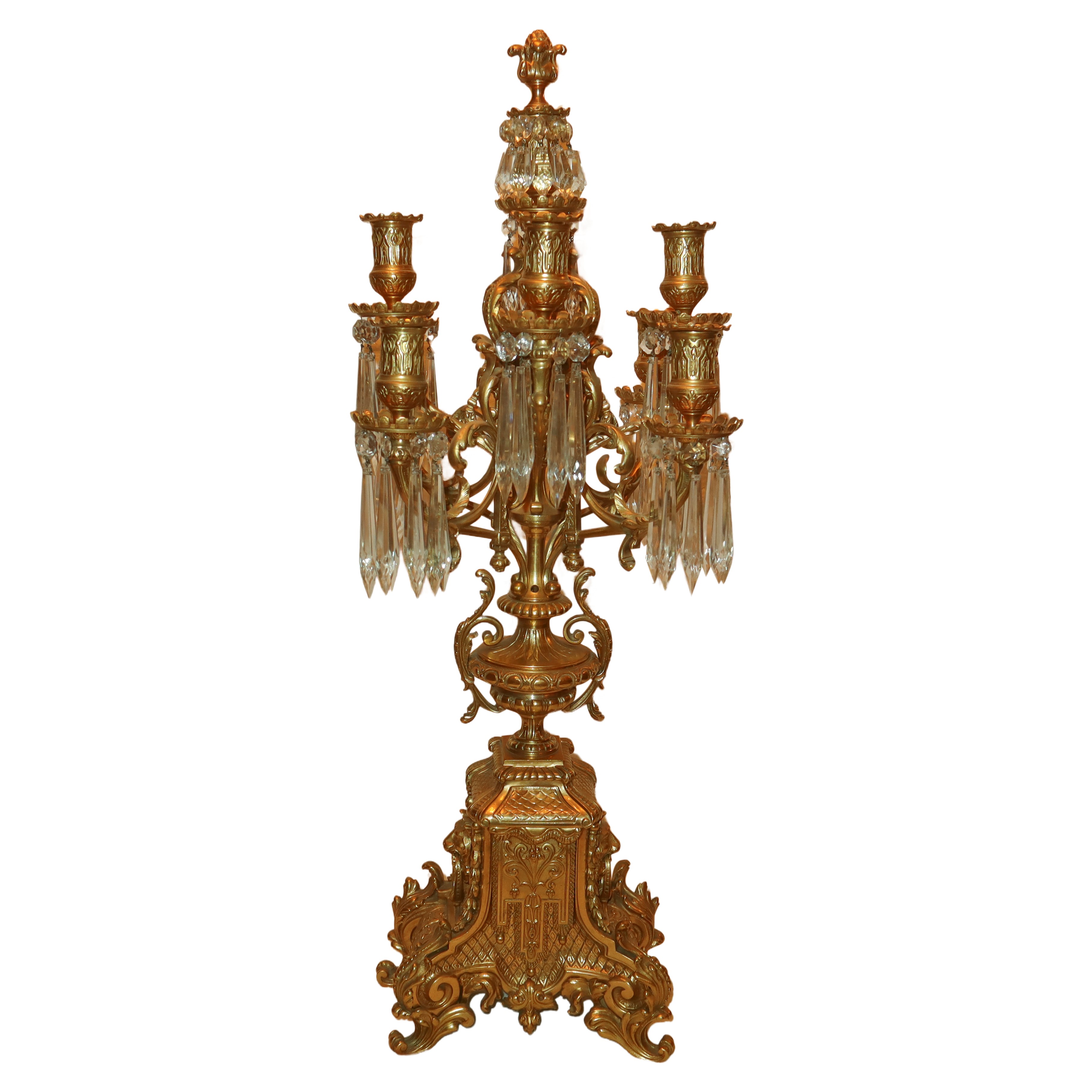 Trittico Barocco Composto da Orologio da Tavolo e Due Candelabri a 8 Luci