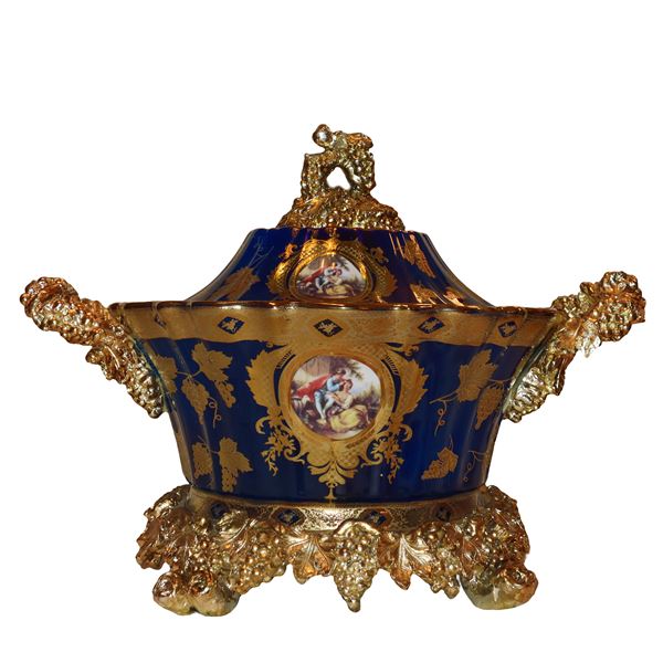 Grande vaso centrotavola in porcellana blu