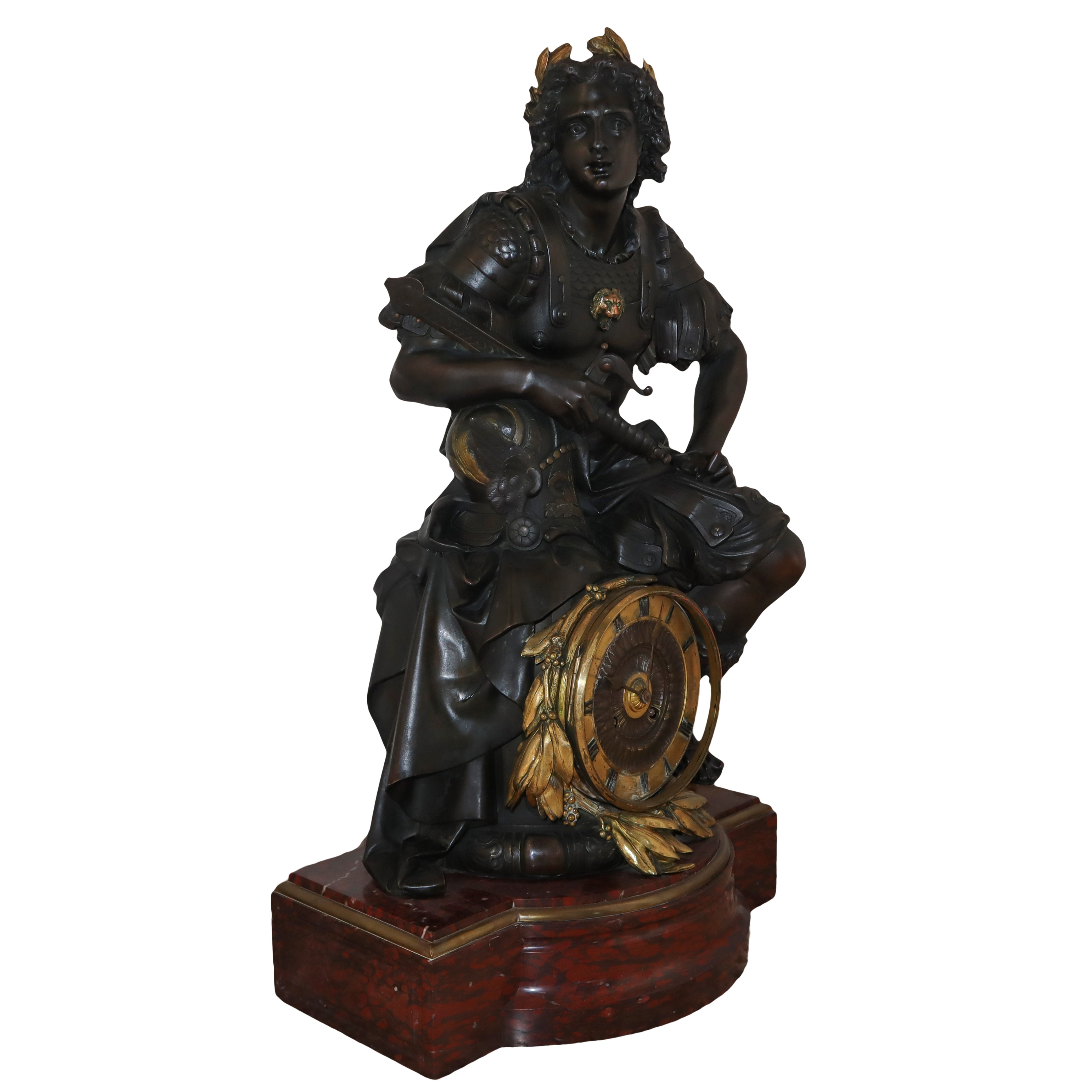 Grande Bronzo Patinato Bruno Raffigurante Alessandro Magno con Orologio