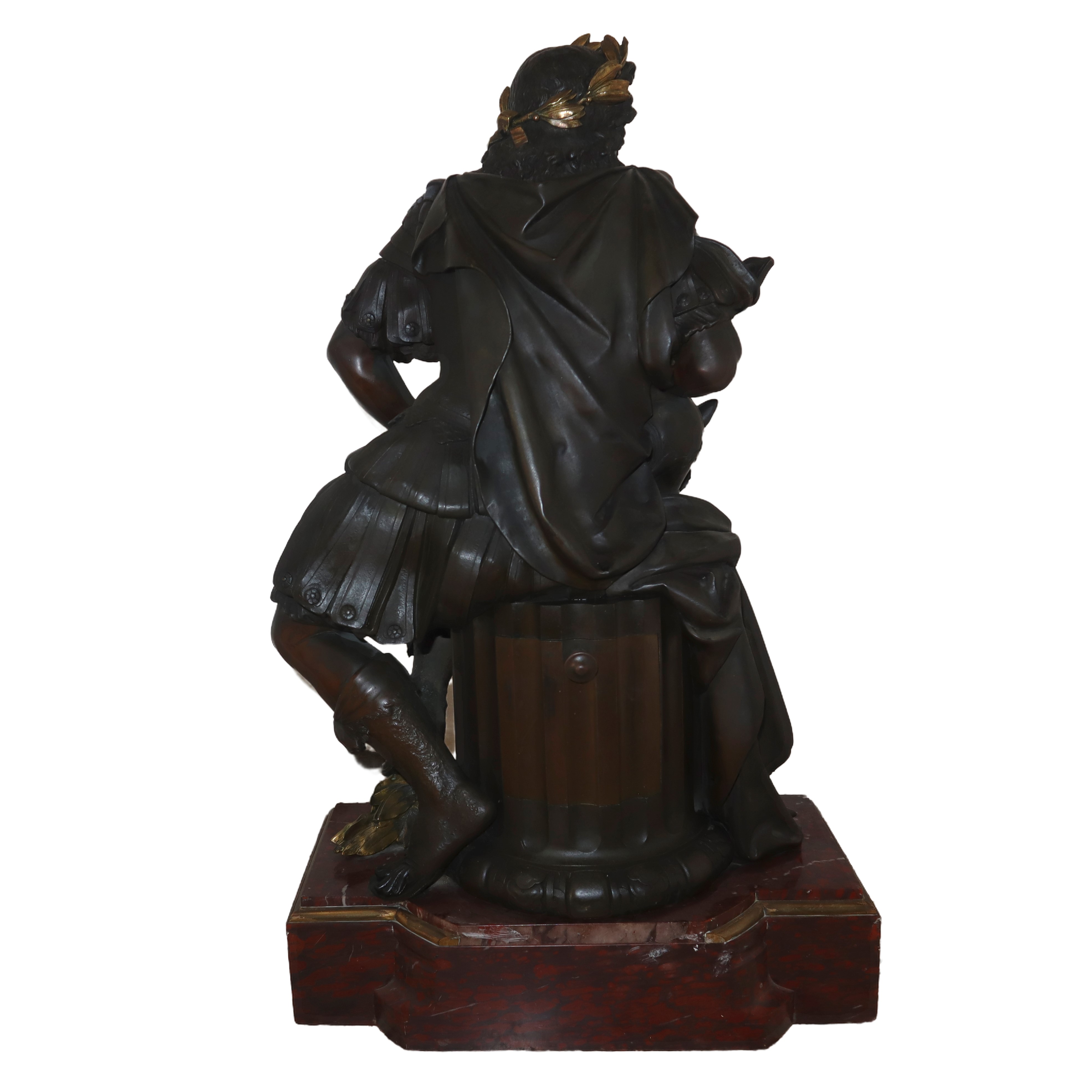 Grande Bronzo Patinato Bruno Raffigurante Alessandro Magno con Orologio