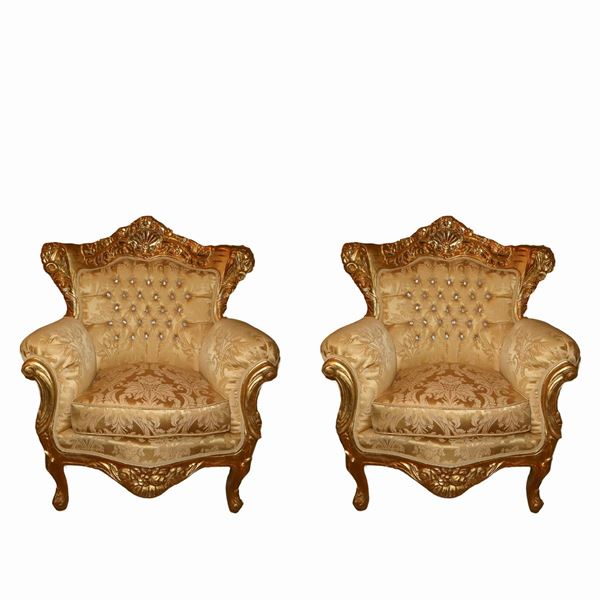 Pair of Baroque style armchairs in gilded wood  (20th century)  - Auction - Casa d'aste La Rosa