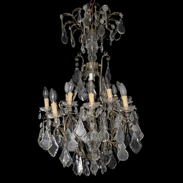 Chandelier with metal structure, glass toasts, 13 lights