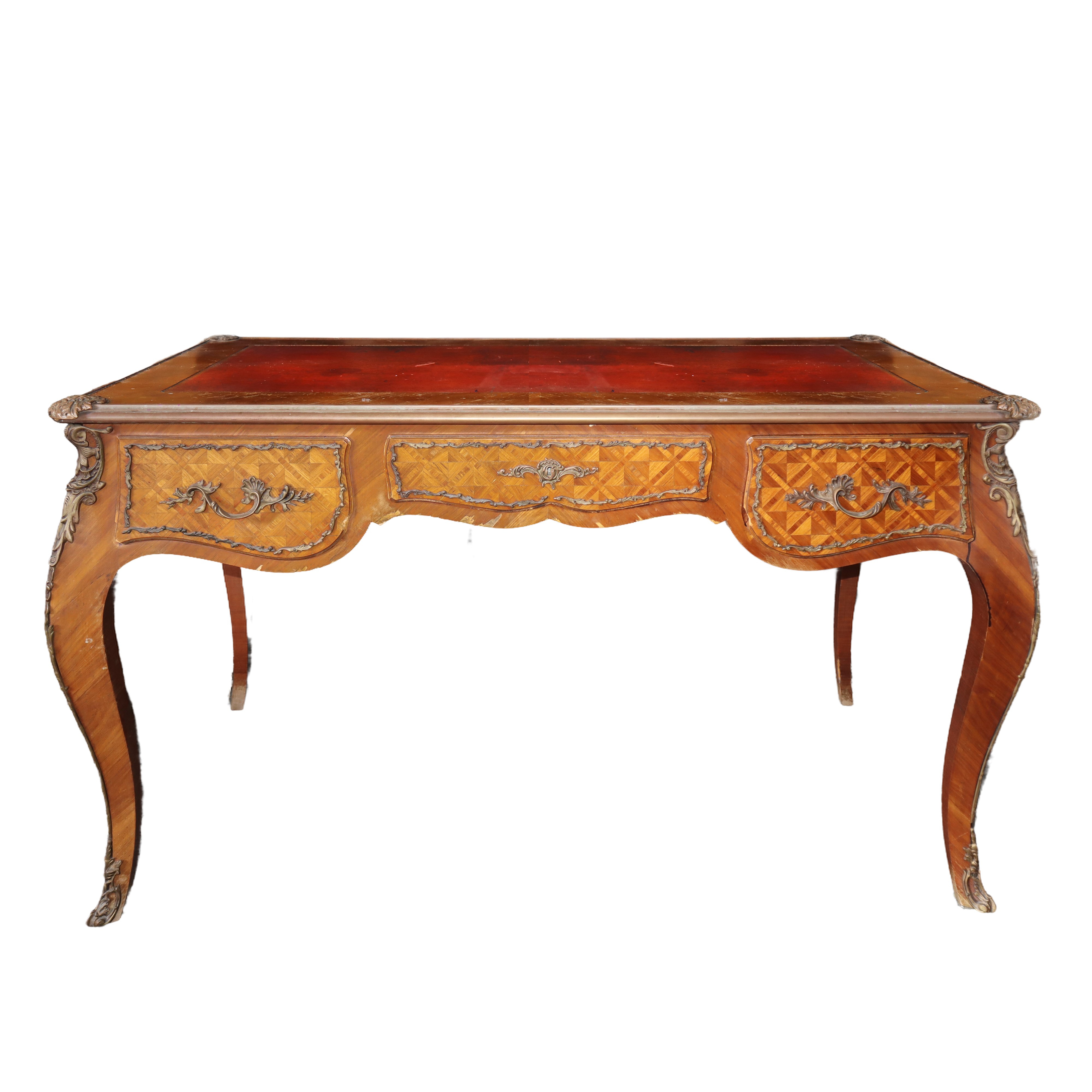 Studio Composto da Scrittoio Bureau Plat in Legno Bois De Rose con Poltrona e Due Sedie