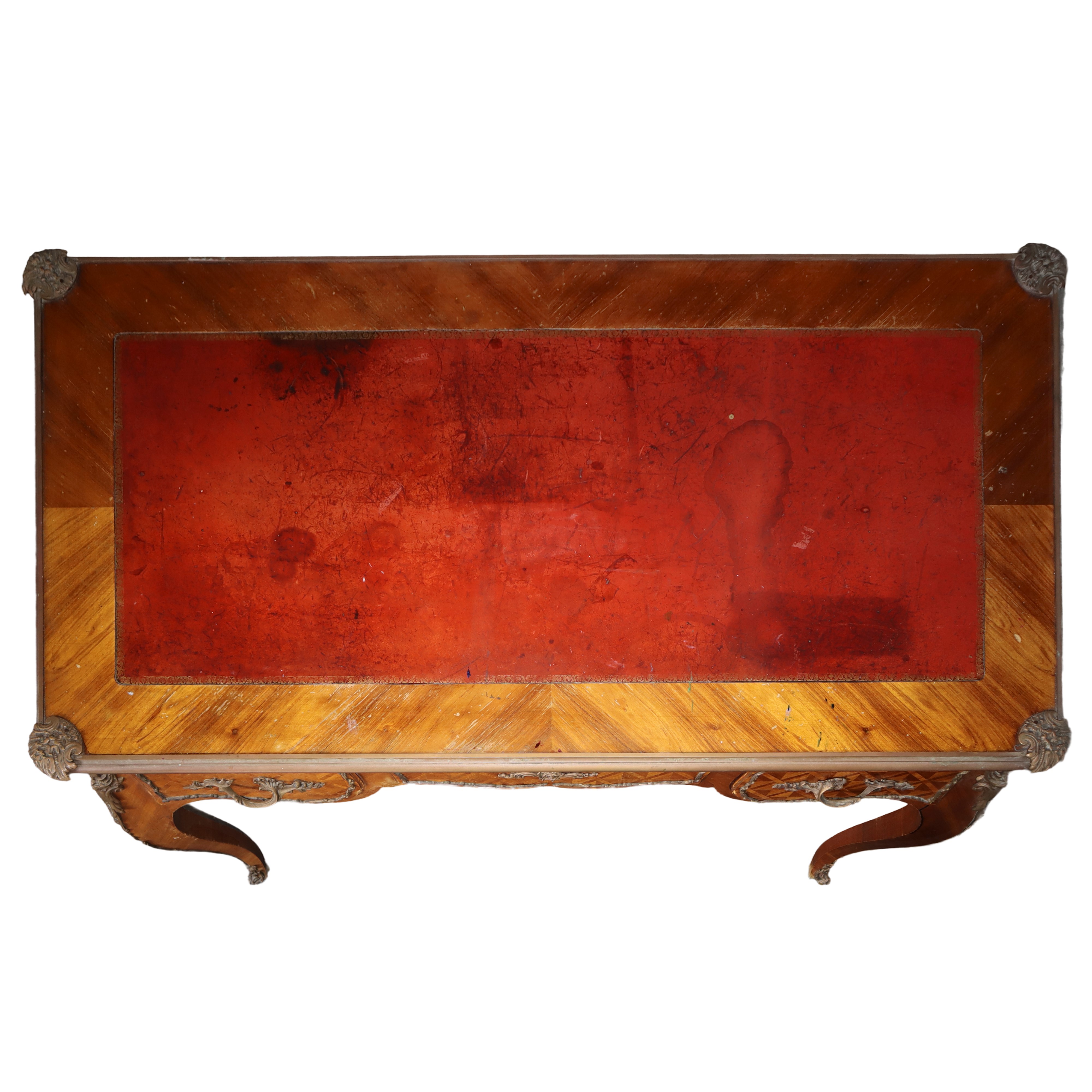 Studio Composto da Scrittoio Bureau Plat in Legno Bois De Rose con Poltrona e Due Sedie