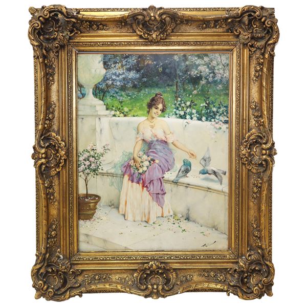 Woman in the Garden with Doves