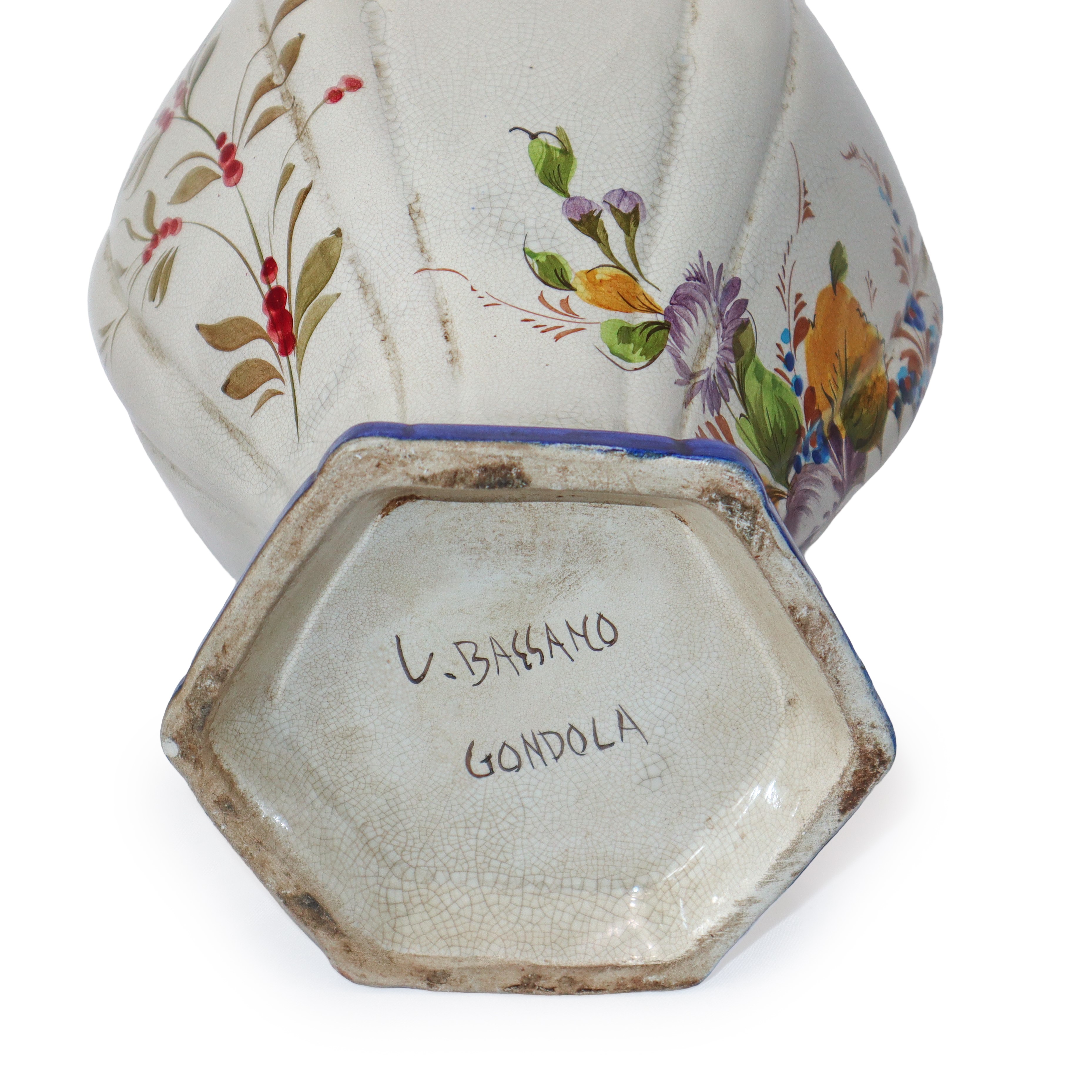 Coppia di Potiche in Ceramica Bianca con Decori Floreali