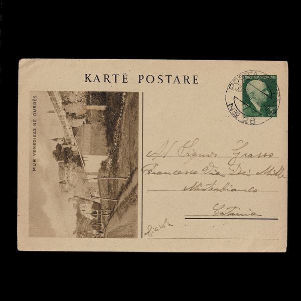 1940 - Occupazione Italiana, cartolina postale turistica, Filagrano n.11/22, viaggiata da Ufficio postale militare   Misterbianco.