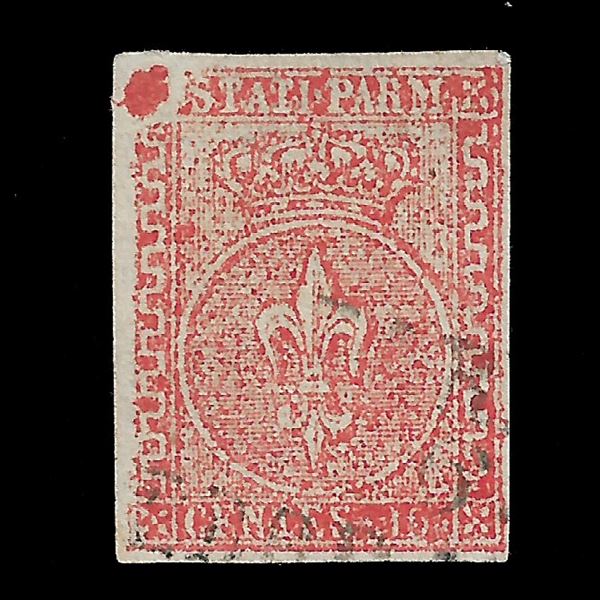 1853, 15c. Vermiglio chiaro, Sassone n. 7/b, usato. Ben marginato, macchia di colore tipografica nell'angolo superiore sinistro. Certificato Raybaudi