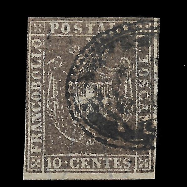 1860. Governo provvisorio. 10 c Sassone n. 19,  usato, reca bollo a sigillo muto di Sorano (P.12)  Certificato Enzo Diena