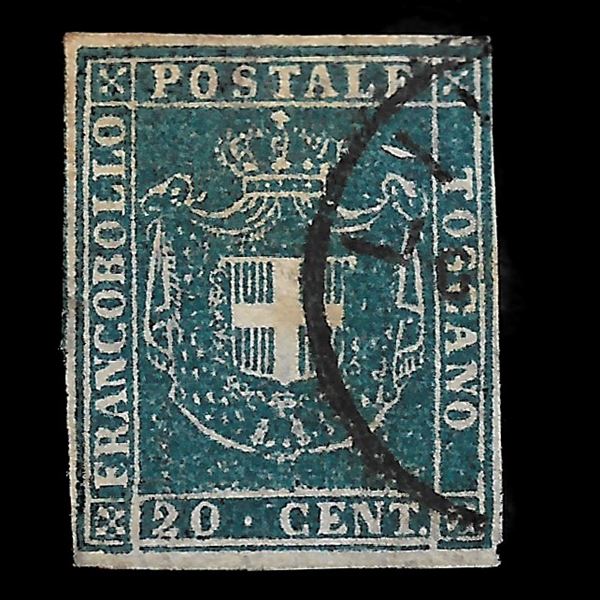 1860. Governo provvisorio. 20 cent. Azzurro cupo (Sassone n. 20d) usato. Certificato Raybaudi.