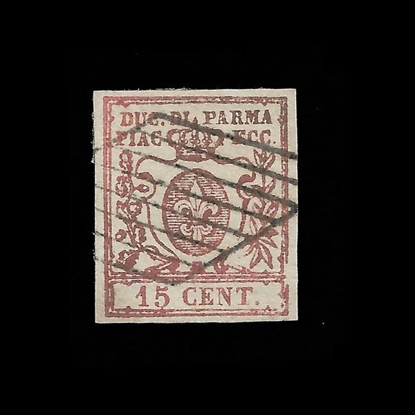 1859. 15 cent. Vermiglio (Sassone n. 9) usato. Certificato Raybaudi. III Emissione