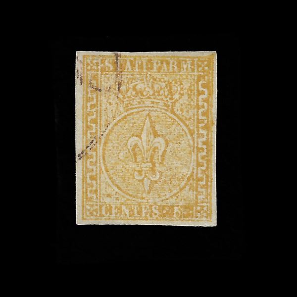 1853. 5 cents. Orange yellow (Sassone n. 6) used. Raybaudi certified. II Issue