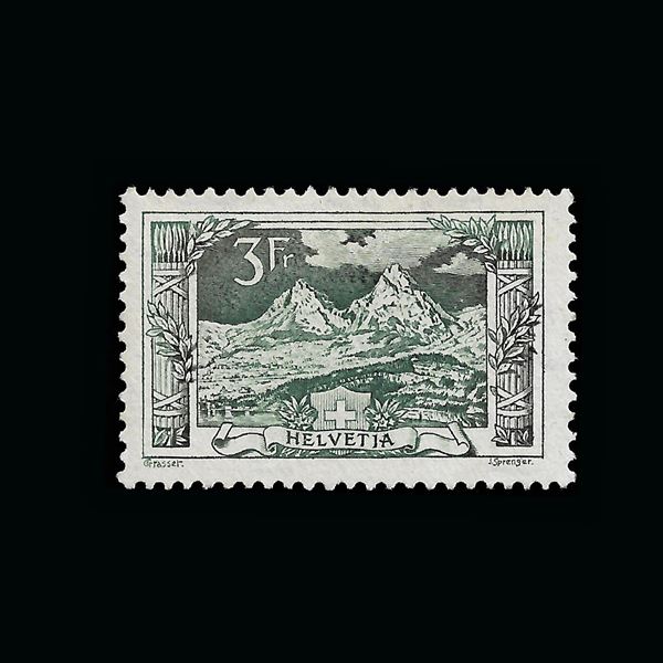 1914. Mountain view, 3 francs green (Yvert n. 142) new with gum. Diena certified