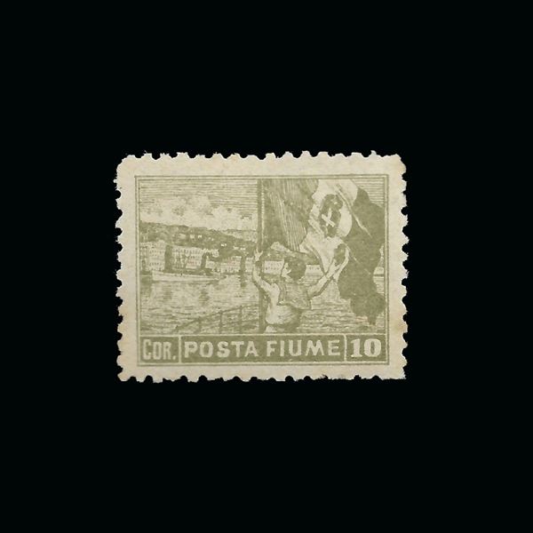1919, 10 cent. Oliva con dent. 10 1/2 (Sassone n. 56/II) nuovo. Cert. Ray