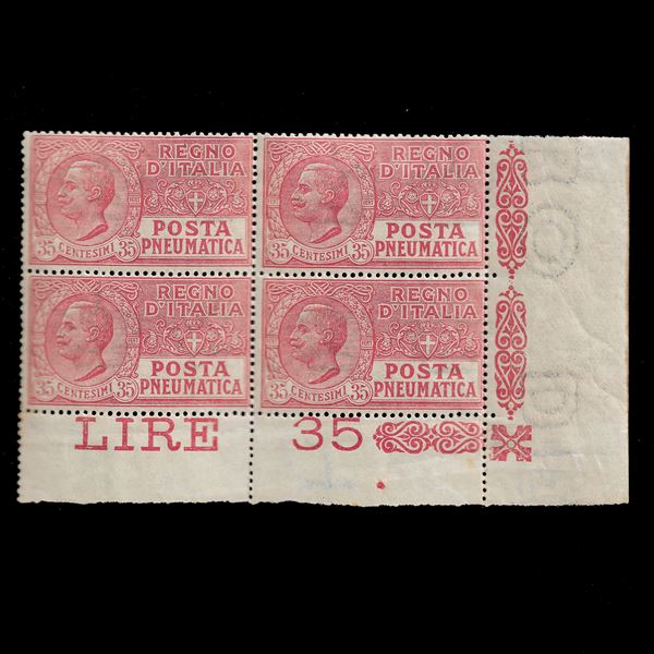 1927/28. Pneumatic post 35 cents. Block of four new lower right sheet corner MNH. Sassone n. 13