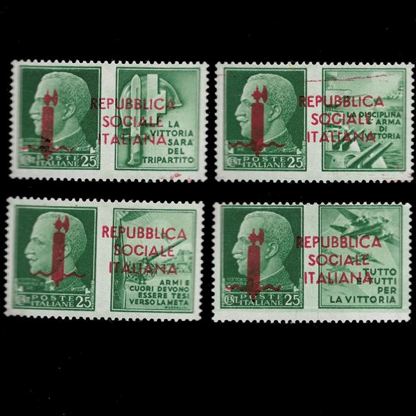 1944. Propaganda di guerra. Sassi n. P1/P4 sui 25 cent.Firmati Chiavarello , nuovi non linguellati.