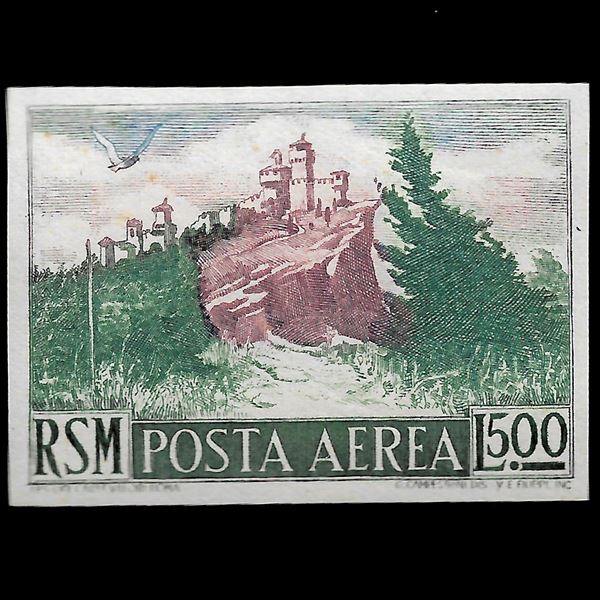 1950, Posta Aerea, Vedute, 500 lire (Sass. N. 91b) not perforated, gum intact. Signed