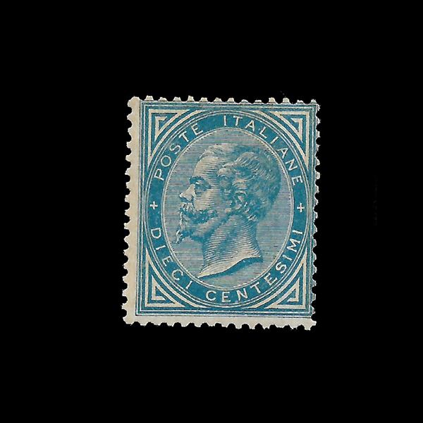 1877, 10 c. azzurro (Sassone n.27)  nuovo, gomma originale, firmato per esteso Ray