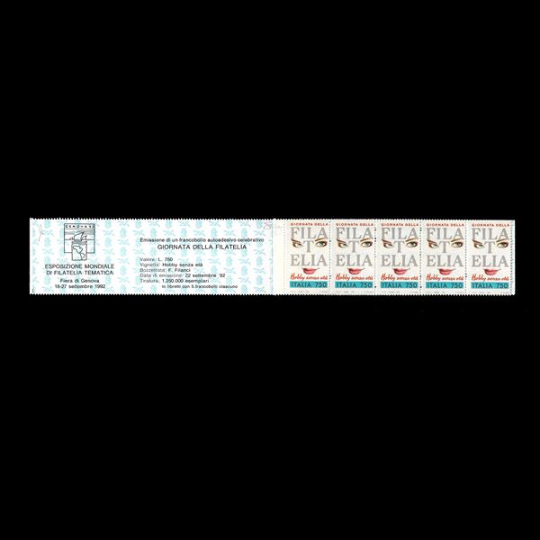 1992, Philately Day. Booklet of 5 dent copies. 14 (Sass. 15/I) new. Signed Vignati
