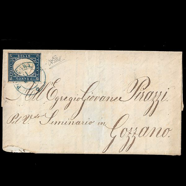 1861. Lettera da Pontegrande ( P.7)  a Gozzano affrancata con 20 c. quarta emissione di Sardegna (Sassone  n.156). Firmata Zappalà.
